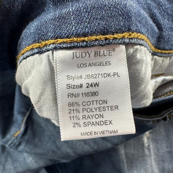 Judy Blue Jeans Womens 24W Dark Wash Relaxed Fit Cuffed Distressed Denim New - Picture 5 of 13